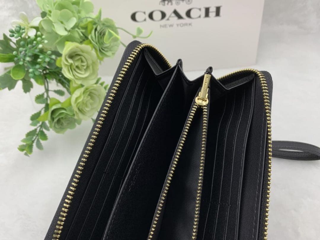 新品 COACH コーチ 長財布 ブラックミッドナイト アコーディオン