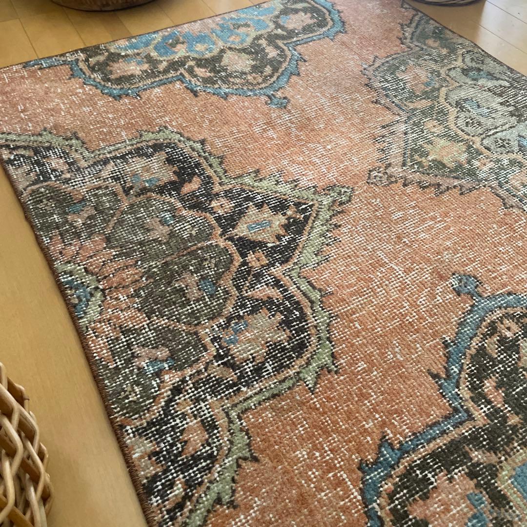 72×86 テラコッタカラー　オリエンタル柄 トルコヴィンテージラグ