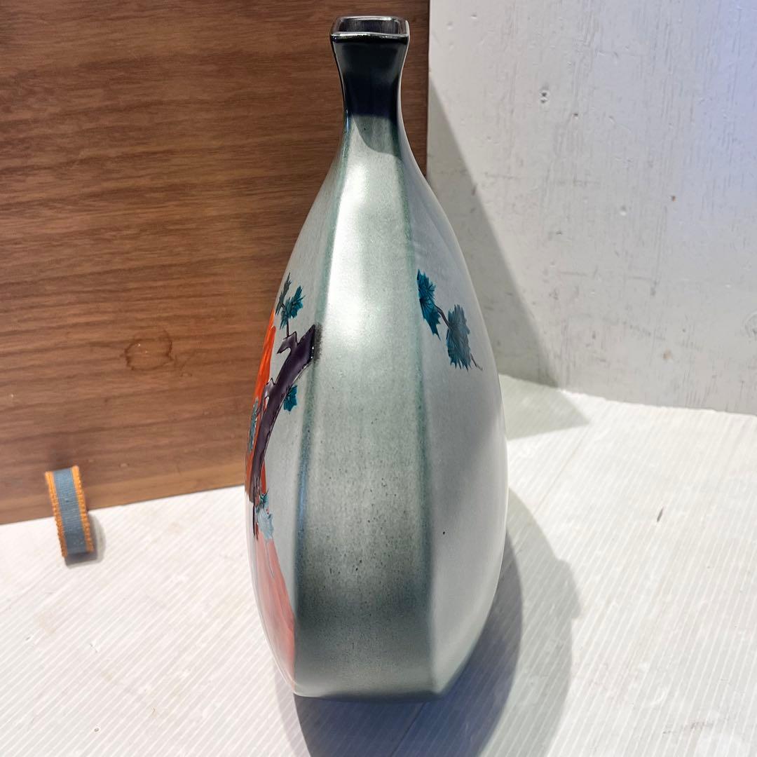 伝統工芸士　九谷焼　赤富士　花瓶　花器　山上義正作　陶器　陶芸　インテリア