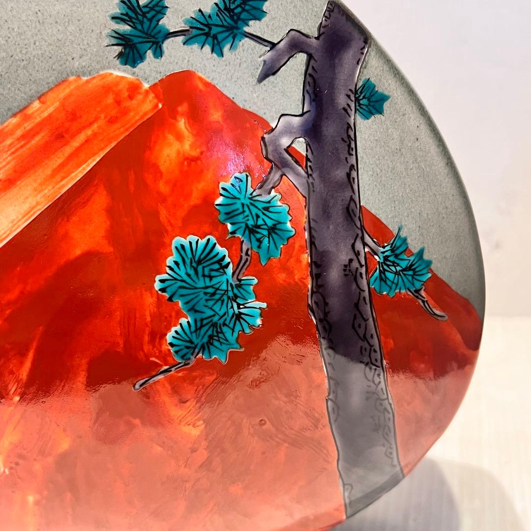 伝統工芸士　九谷焼　赤富士　花瓶　花器　山上義正作　陶器　陶芸　インテリア