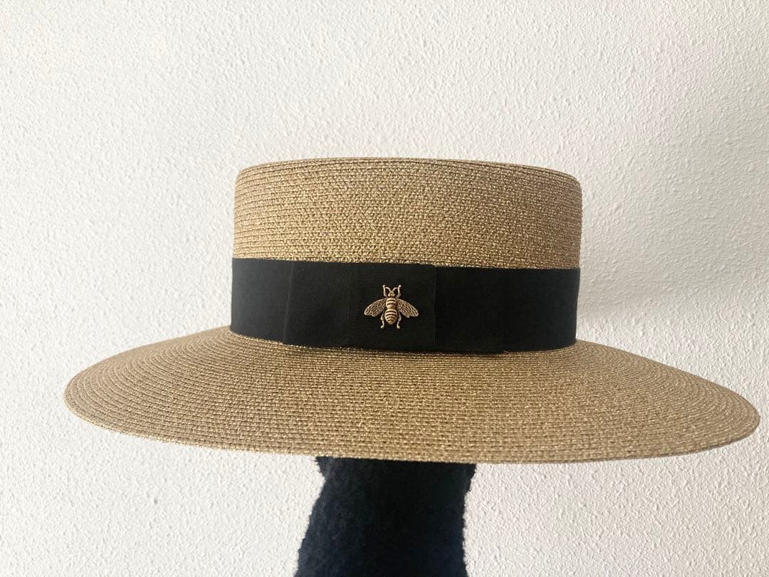 GUCCI ストローハット 黒リボン