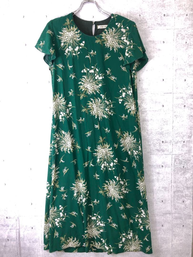 KANeko Isao 古着 すずらん柄 ピコフリル 半袖 ロングワンピース