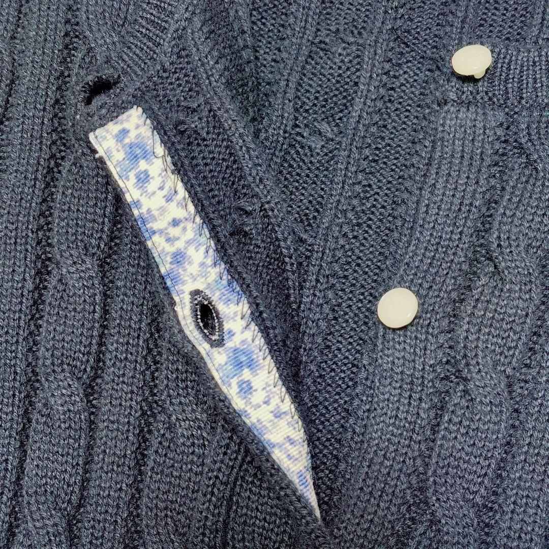 ポロラルフローレン　コットンニット　ケーブル　ペプラム　カーディガン　紺