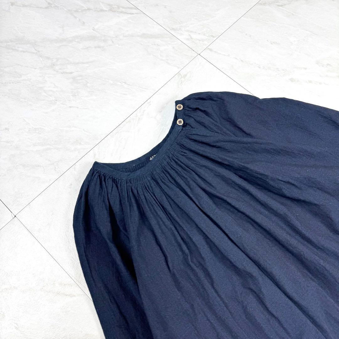 極美品 45R カットワークのチロルドレス インディゴ ロングワンピース