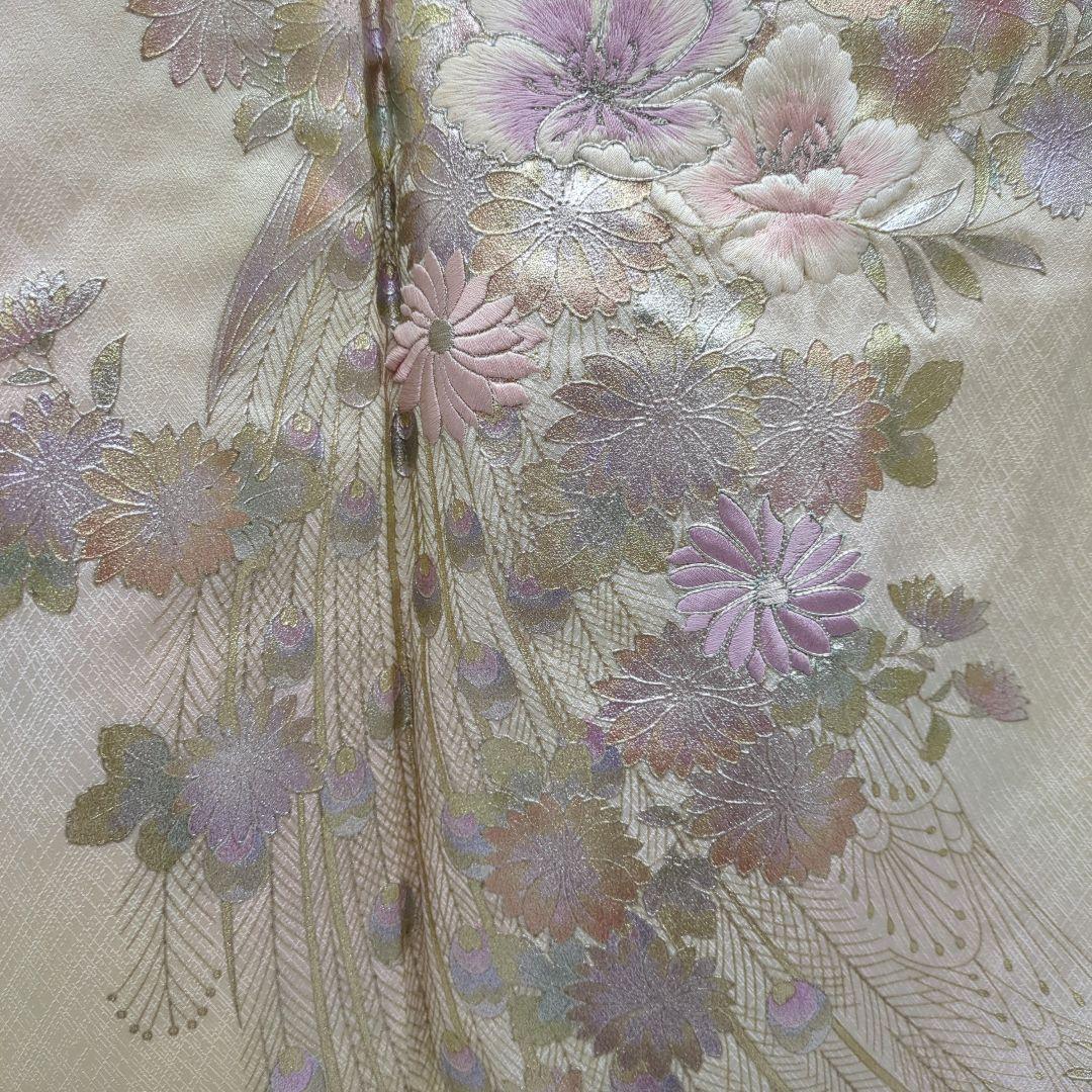 【正絹　袷附下げ】クリーム地に刺繍・箔のせ　163㎝前後　セミフォーマル　305