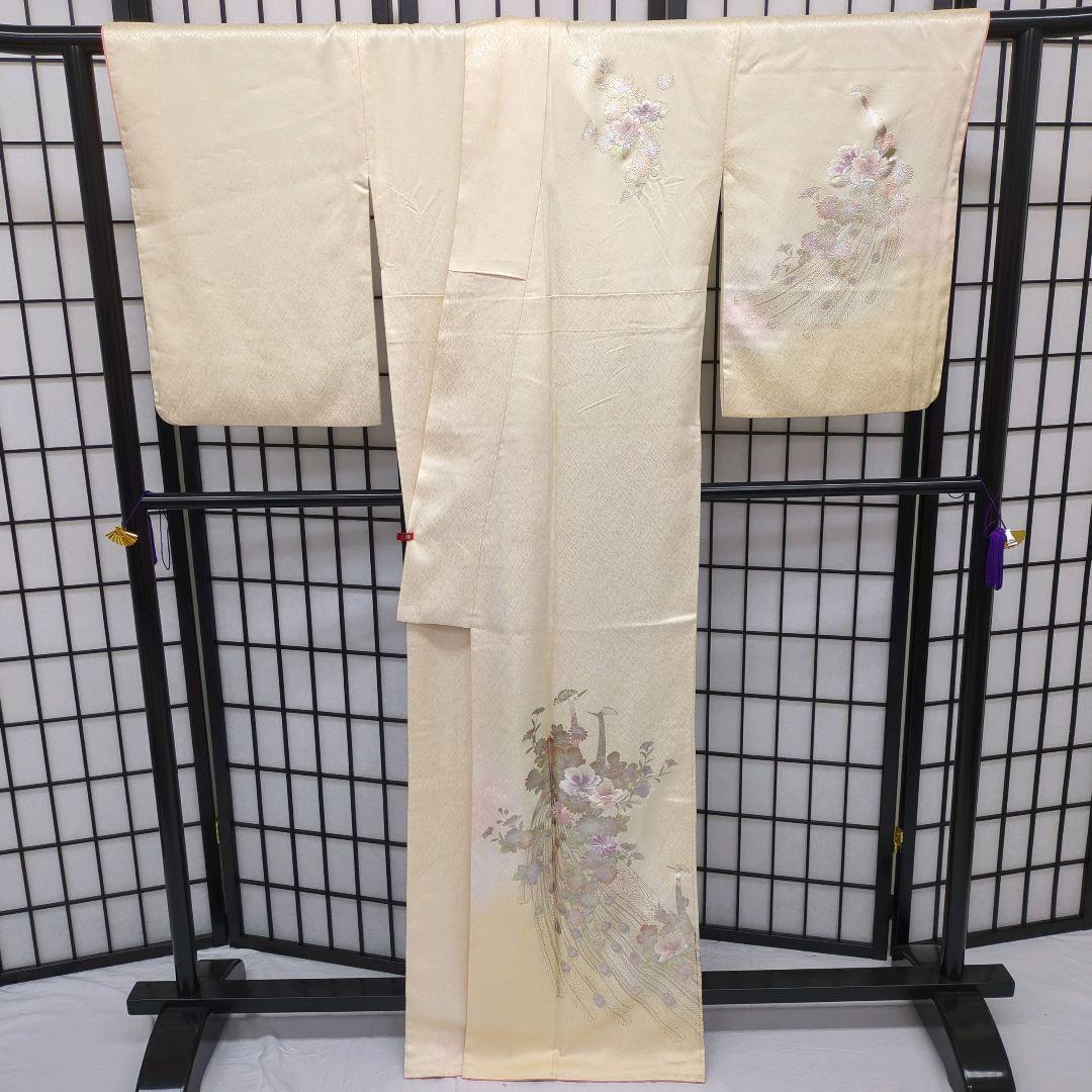 【正絹　袷附下げ】クリーム地に刺繍・箔のせ　163㎝前後　セミフォーマル　305