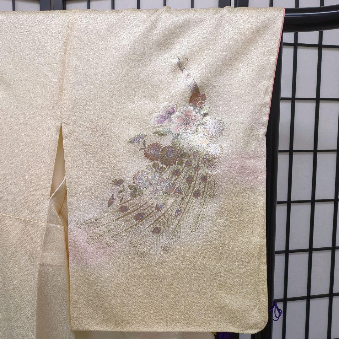 【正絹　袷附下げ】クリーム地に刺繍・箔のせ　163㎝前後　セミフォーマル　305