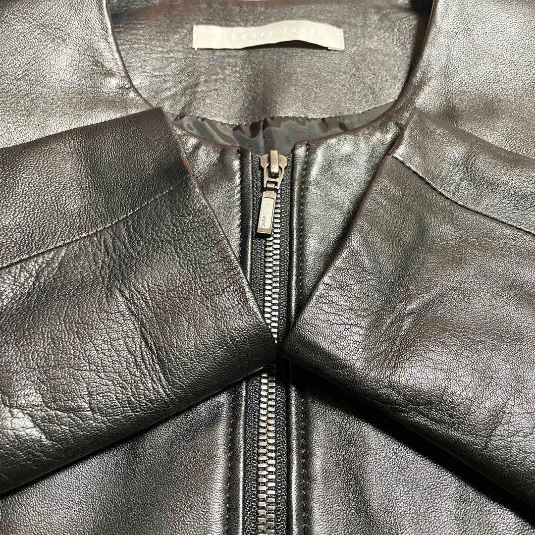 美品♪最高級 羊革 セオリーリュクス ノーカラー レザージャケット 黒 40