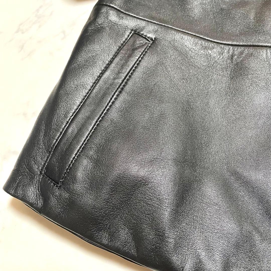 美品♪最高級 羊革 セオリーリュクス ノーカラー レザージャケット 黒 40