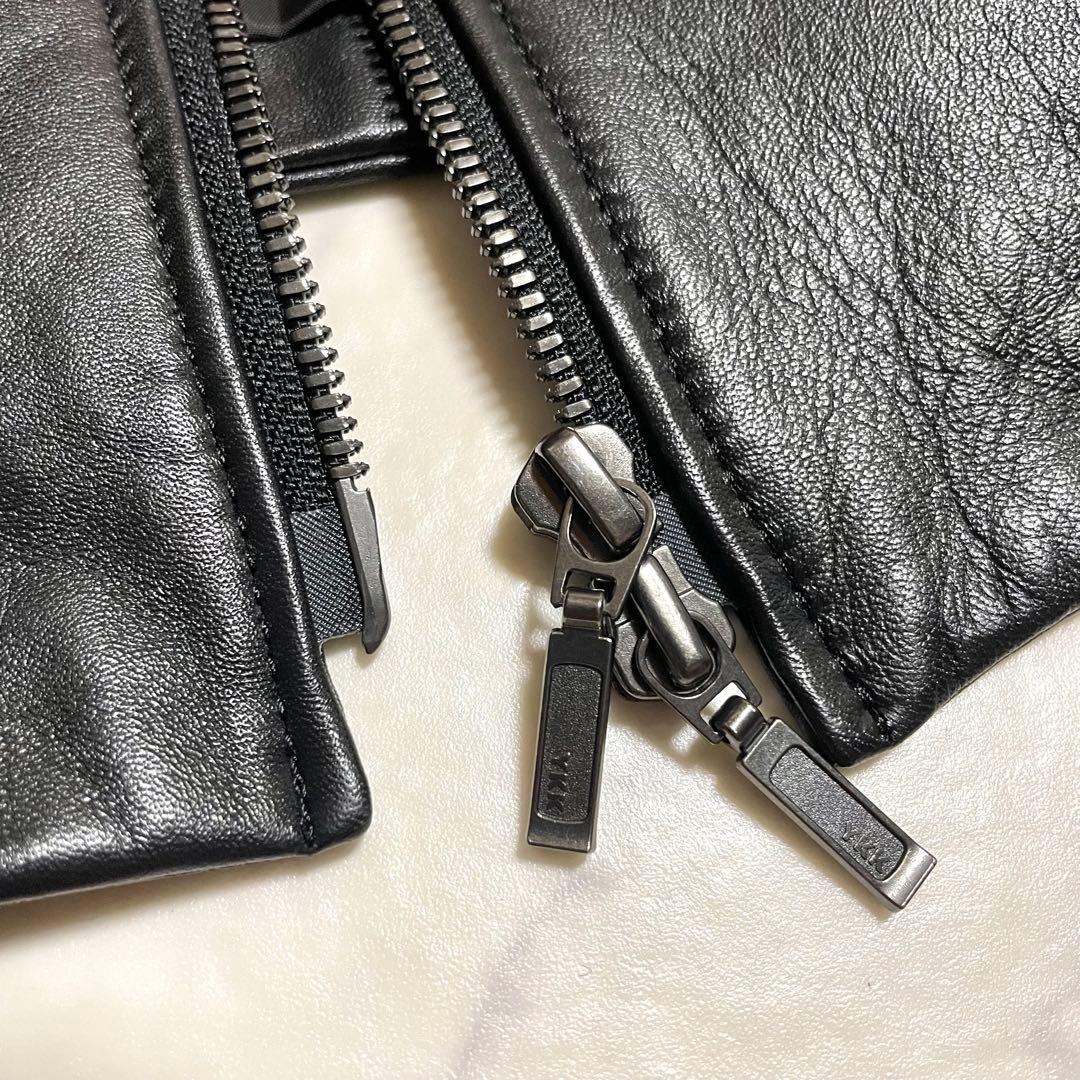 美品♪最高級 羊革 セオリーリュクス ノーカラー レザージャケット 黒 40