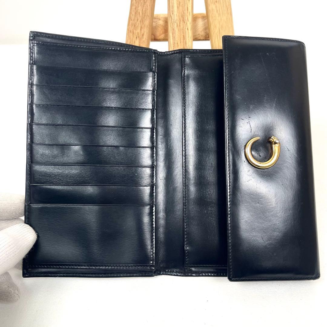 カルティエ　ゴールドパンサー　パンテール　ブラック　ミディアム　長財布　三つ折り