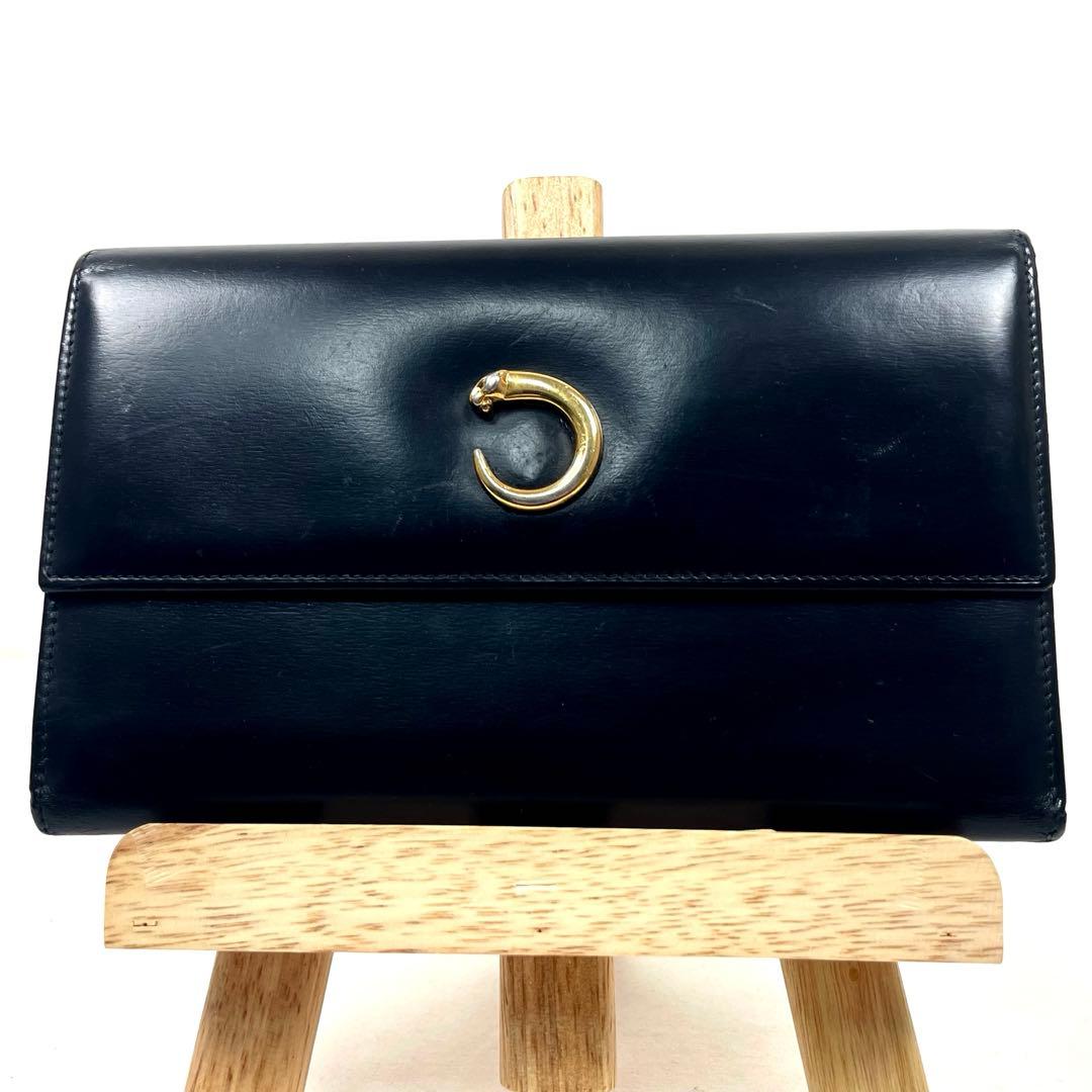 カルティエ　ゴールドパンサー　パンテール　ブラック　ミディアム　長財布　三つ折り