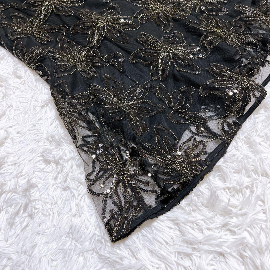 【Laja】スパンコールリボンチュールワンピースドレス