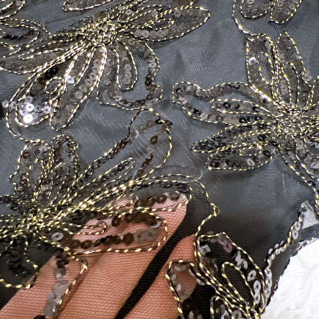 【Laja】スパンコールリボンチュールワンピースドレス