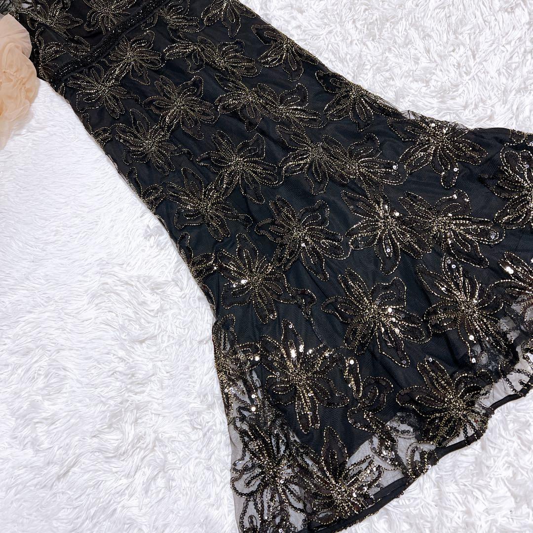 【Laja】スパンコールリボンチュールワンピースドレス