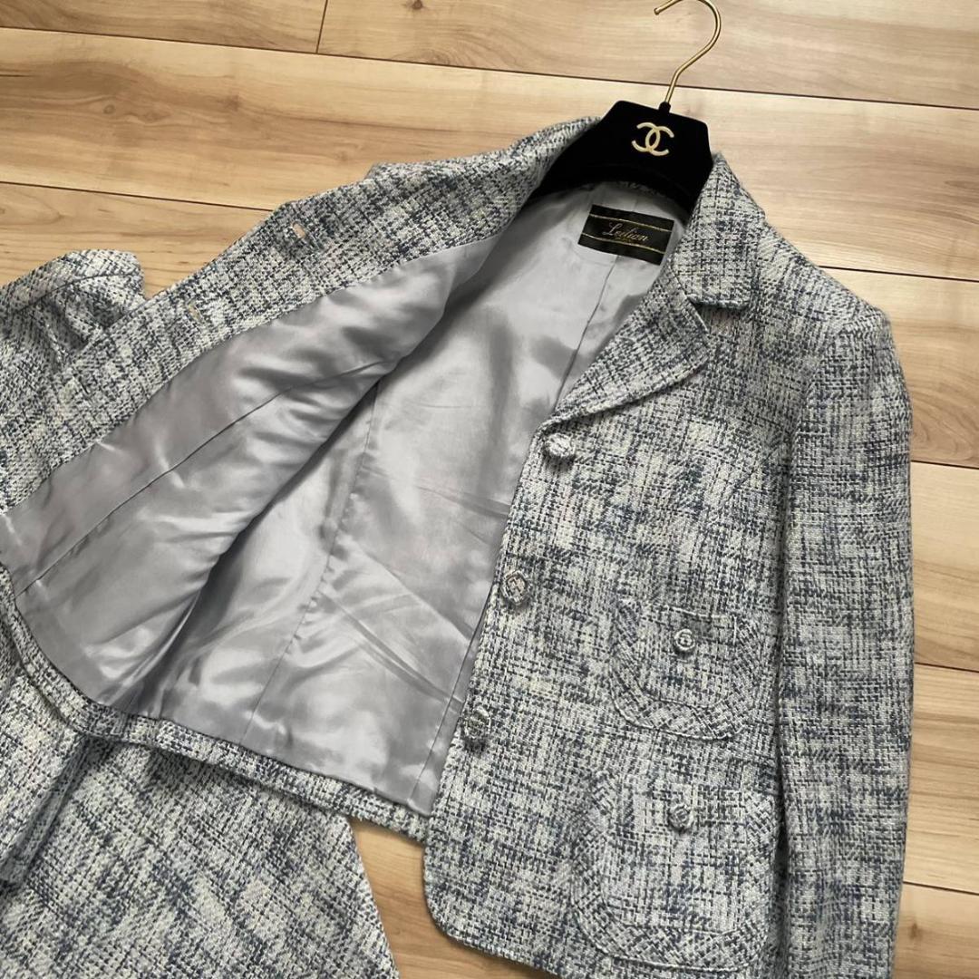 【美品】Leilian レリアン シルク混 ツイード スカートスーツ