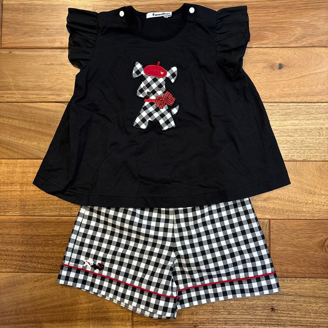 美品　ファミリア　Tシャツ　ショートパンツ　テリア　ギンガムチェック　90