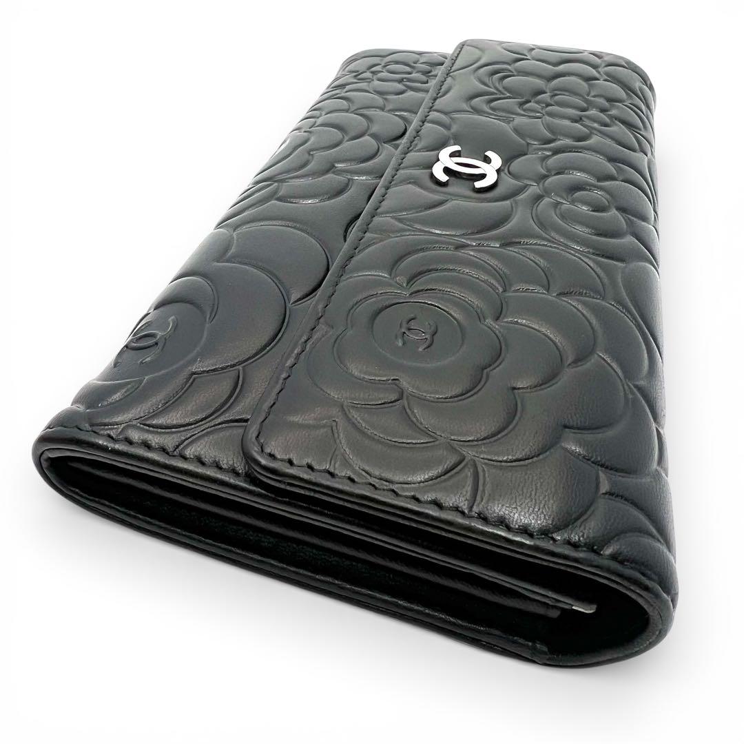 CHANEL シャネル カメリア エンボス ロングフラップウォレット 長財布