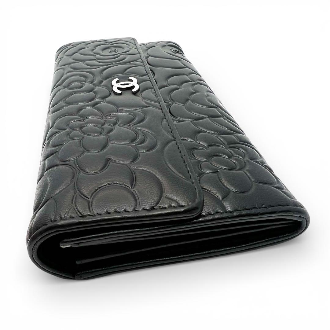 CHANEL シャネル カメリア エンボス ロングフラップウォレット 長財布