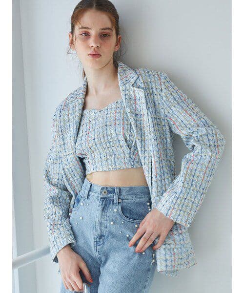 MERCURYDUO オリジナルツイードテーラードジャケット　ライトブルー M