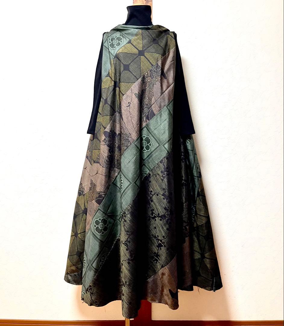 大島紬　パッチワークドレス　着物リメイク