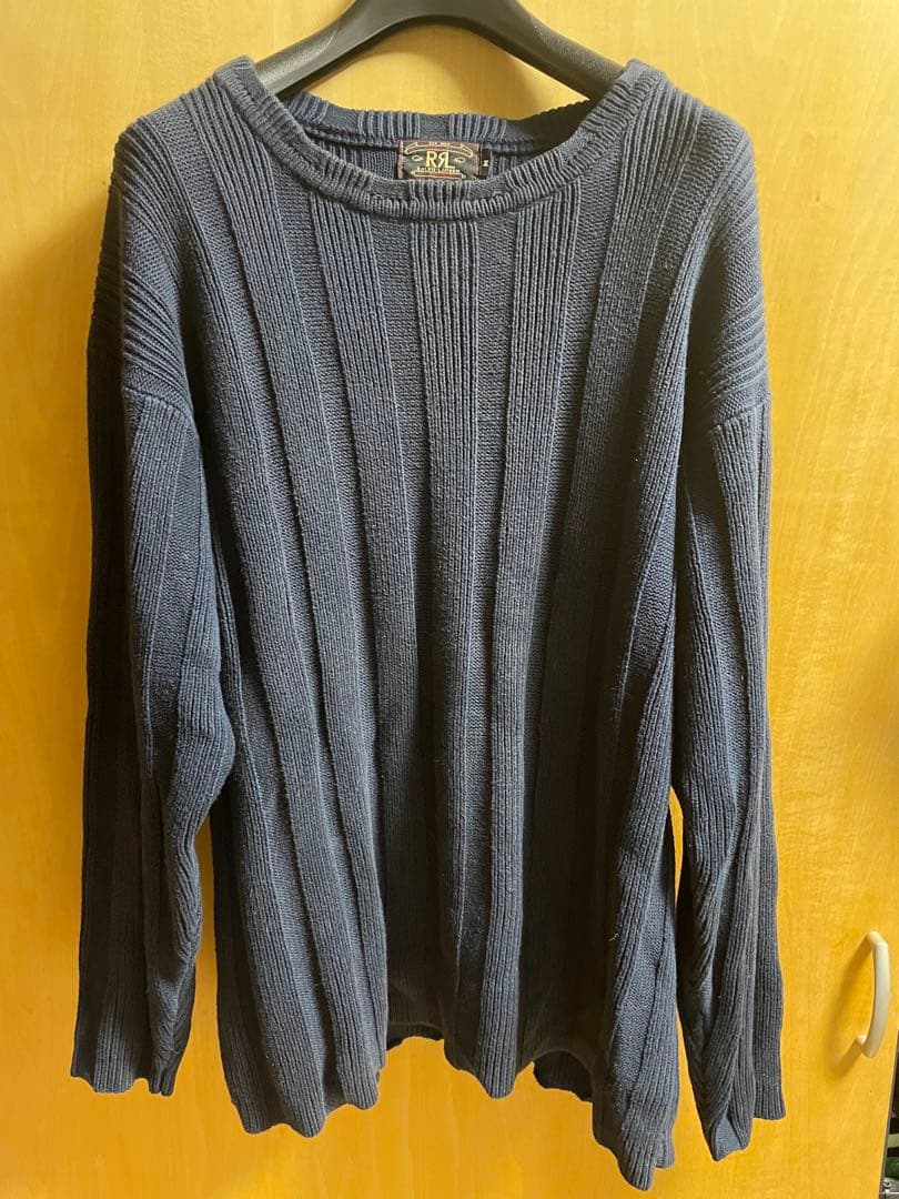RRL_Ralph Lauren ネイビー リブ編み コットンセーター M_レア