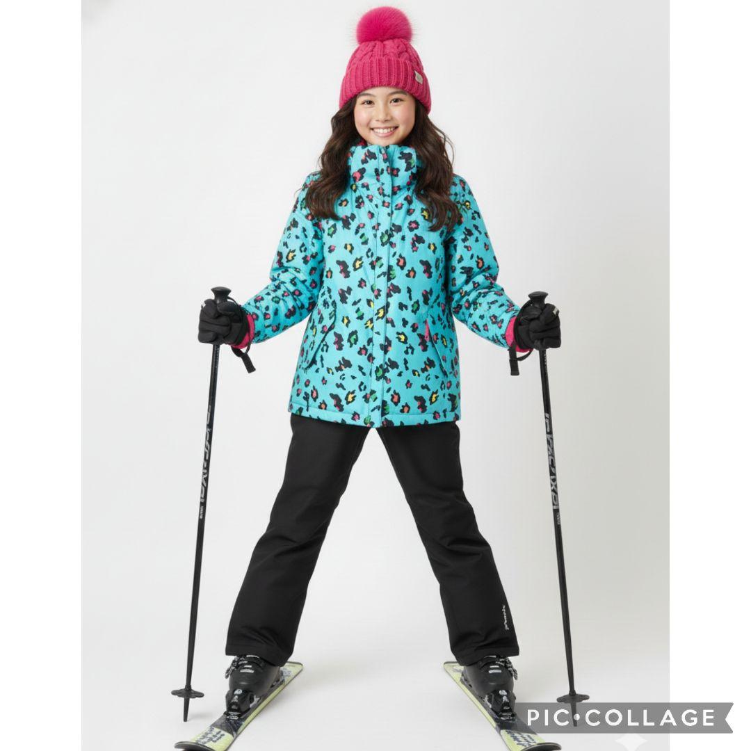 美品★Phenix スキーウェア 130 女の子♡カモフラブルー×ブラック 上下