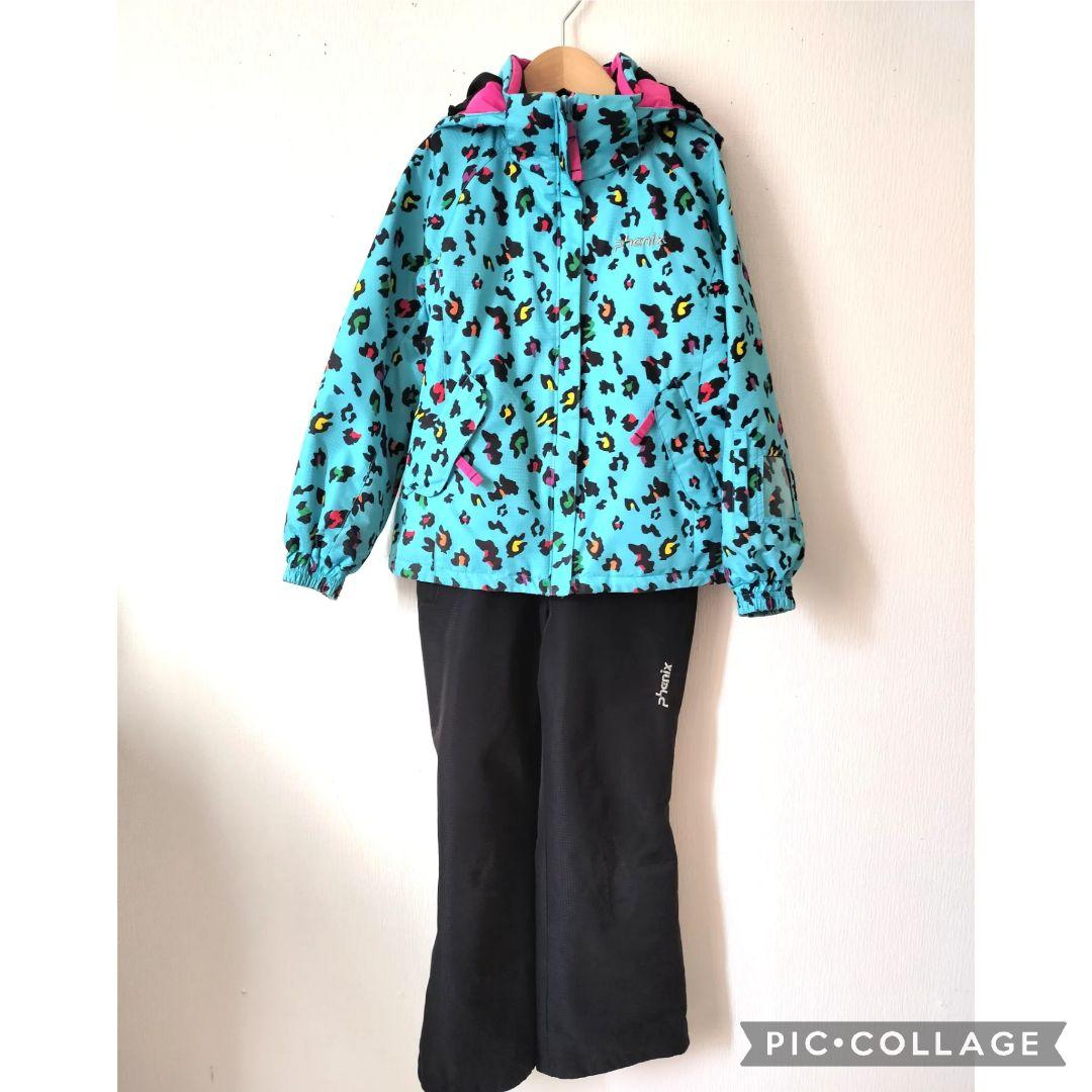 美品★Phenix スキーウェア 130 女の子♡カモフラブルー×ブラック 上下