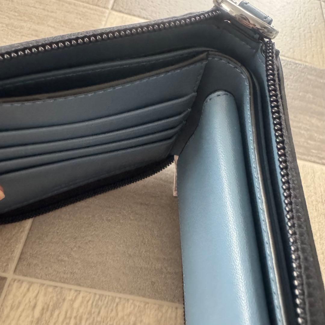 マイケルコース メンズ ジップ 折財布 チェーン付き デニムブルー