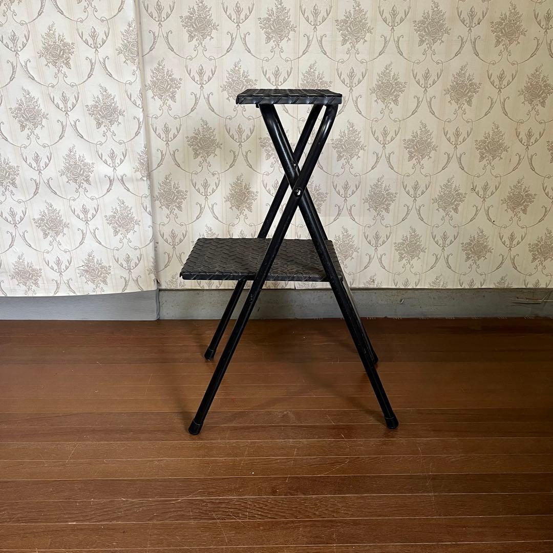 【アンティーク】アイアン スチール 折り畳み 踏み台 2段 ステップ台 古道具