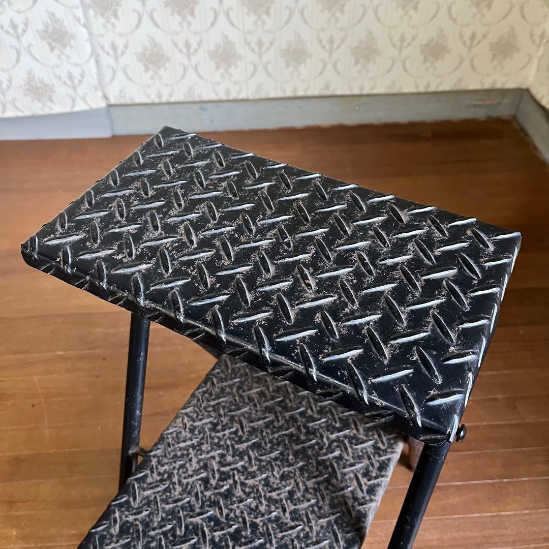 【アンティーク】アイアン スチール 折り畳み 踏み台 2段 ステップ台 古道具