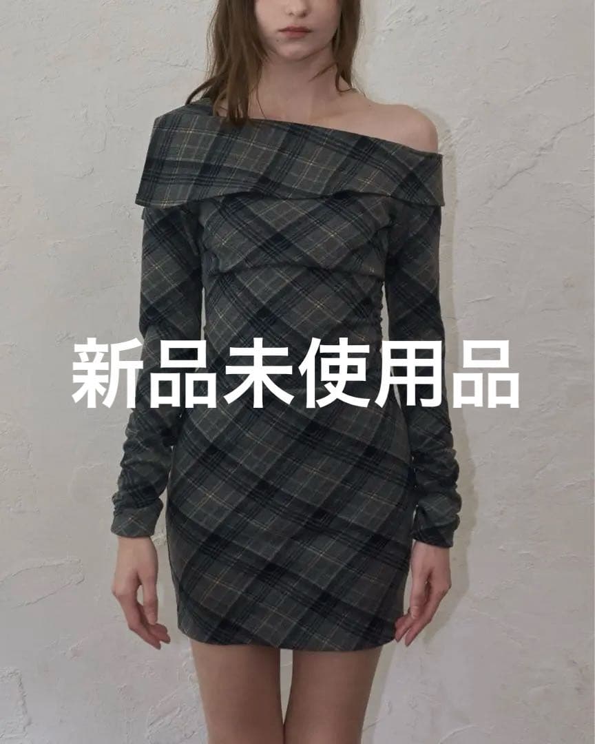 ワンピース YILON ONE-SHOULDER CHECK MINI OP