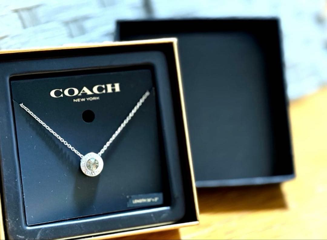 【美品・未使用】 COACH シルバーカッティングストーン付きネックレス 箱付き