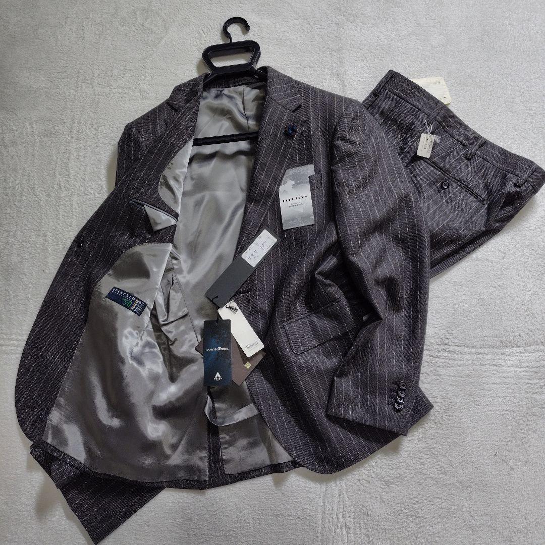 新品　現行　ヒルトン　セットアップ　スーツ　ストライプ　ワンポイント　シルク　L