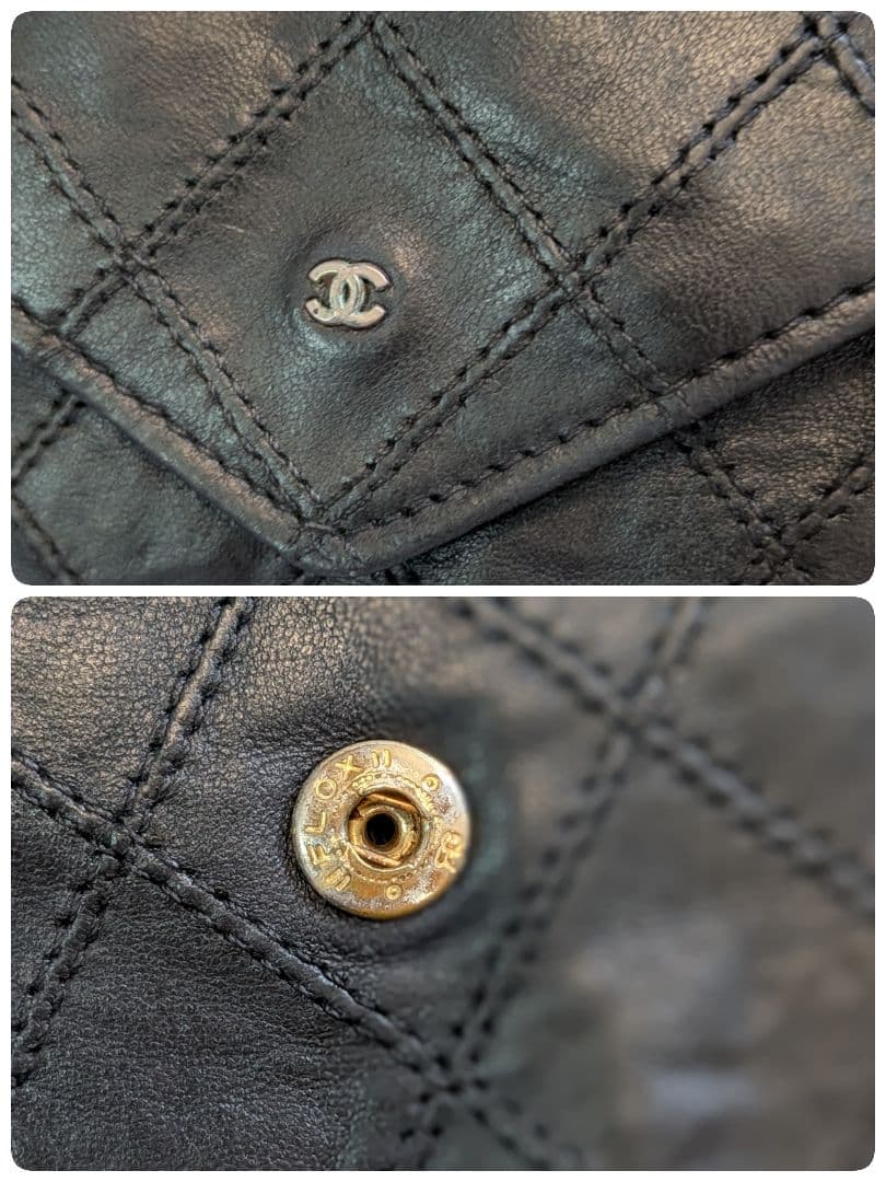 シャネル　黒　ビコローレ　ミニ財布　ケース　ラムスキン　ショルダー