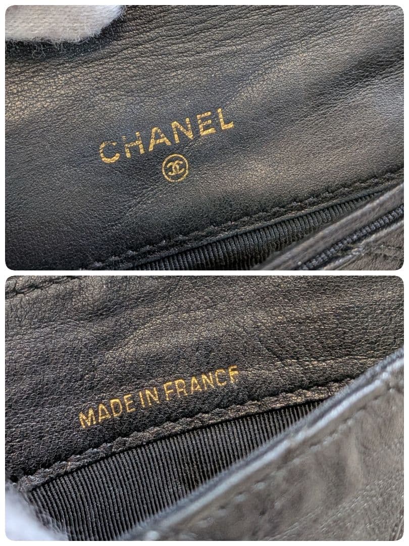 シャネル　黒　ビコローレ　ミニ財布　ケース　ラムスキン　ショルダー