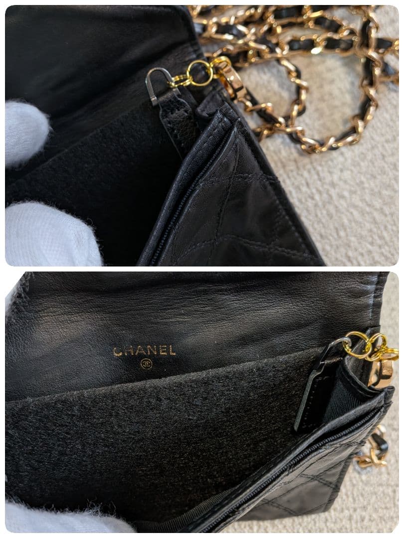 シャネル　黒　ビコローレ　ミニ財布　ケース　ラムスキン　ショルダー