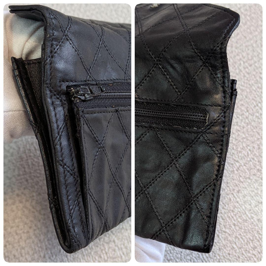 シャネル　黒　ビコローレ　ミニ財布　ケース　ラムスキン　ショルダー