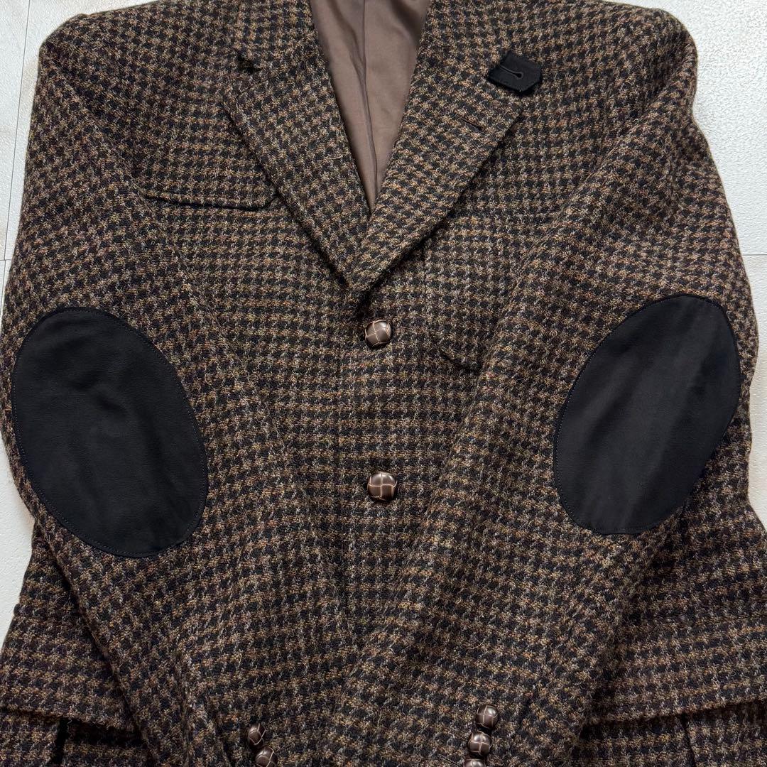ハリスツイード テーラードジャケット エルボーパッチ 胡桃ボタン L