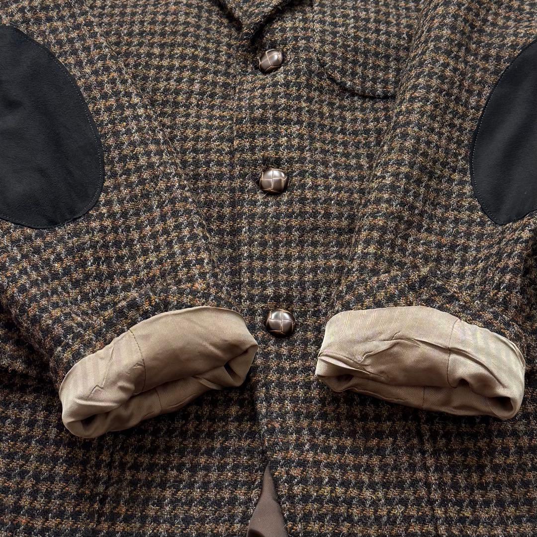 ハリスツイード テーラードジャケット エルボーパッチ 胡桃ボタン L