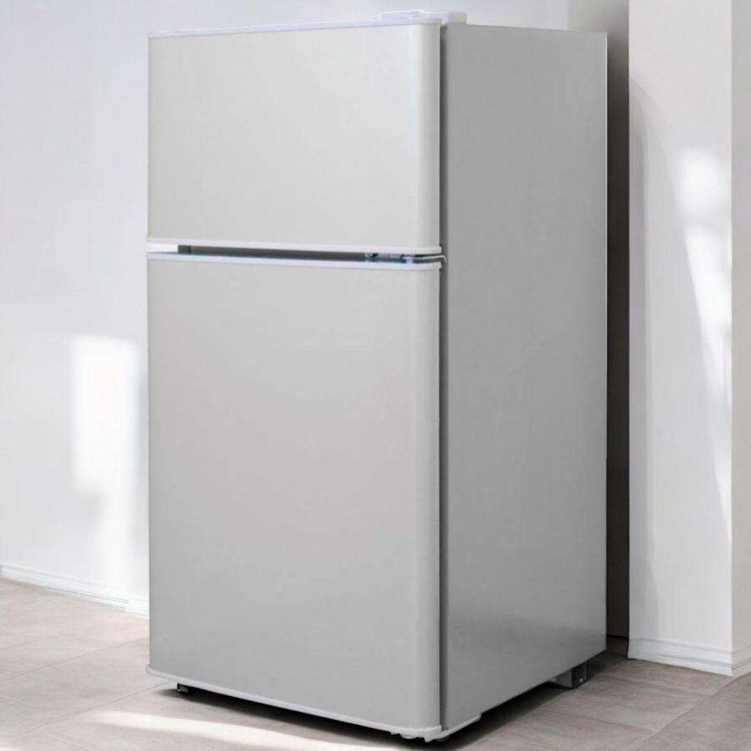 【新品】小型2ドア冷蔵庫 60L シルバー　 一人暮らし寝室オフィス　省エネ静音