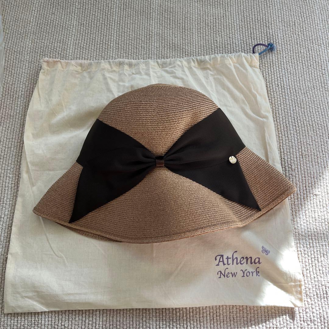 Athena New York 麦わら帽子タン×ヨーロッパブラウンタグ付き未使用