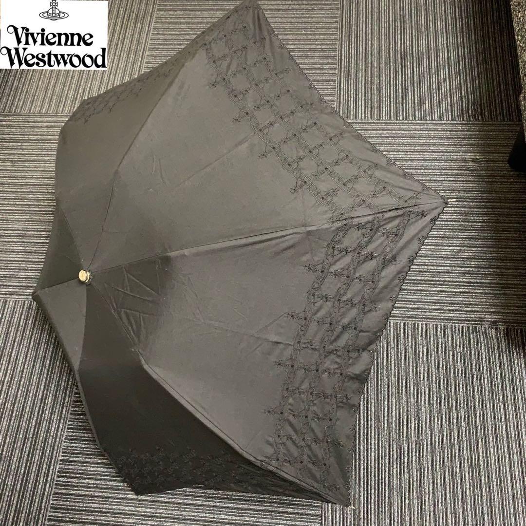 ヴィヴィアンウエストウッド♡オーブ刺繍入り折りたたみ日傘♡ブラック♡UV加工