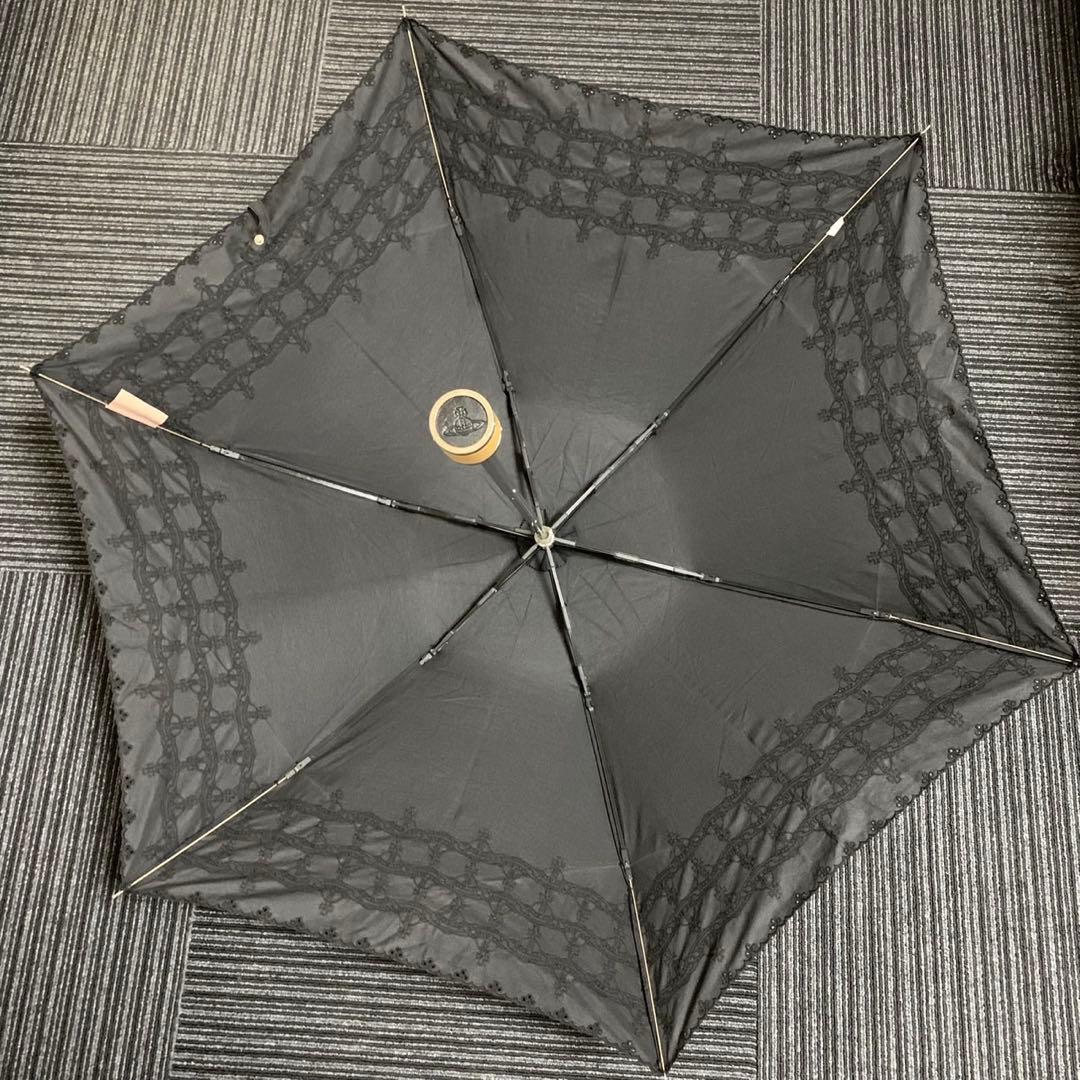 ヴィヴィアンウエストウッド♡オーブ刺繍入り折りたたみ日傘♡ブラック♡UV加工