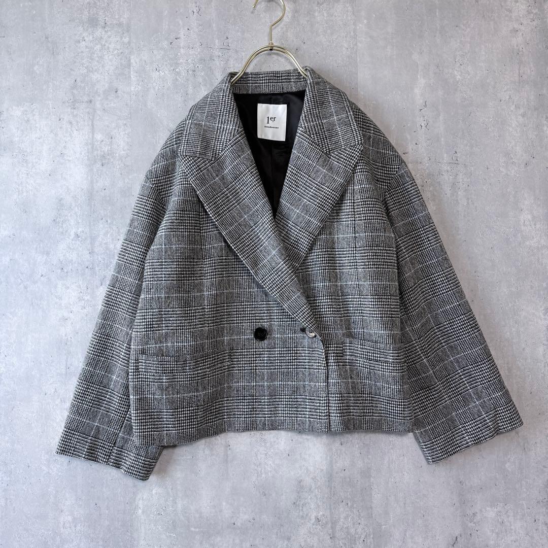 眼*長様 新品同様✨プルミエアロンディスモン グレンチェック　ショートWジャケッ