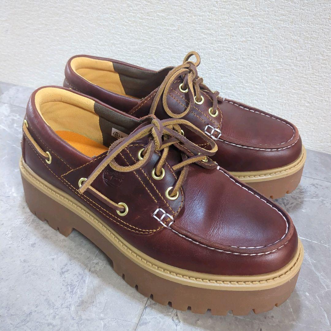 美品☆24㎝ Timberland ストーン ストリート ボート 厚底 モカシン