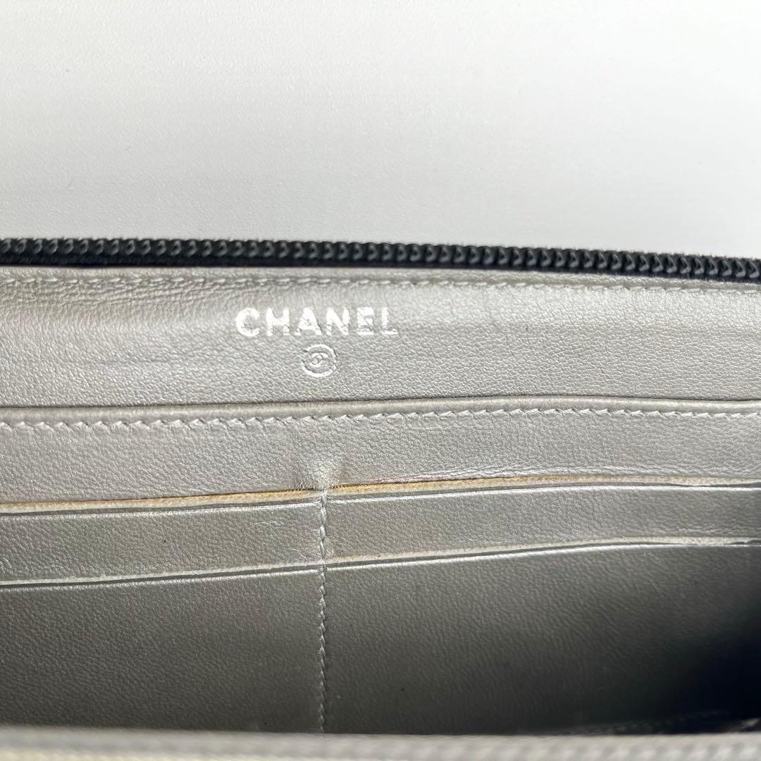 美品◎CHANEL カメリア 長財布 ラウンドファスナー レザー ブラック