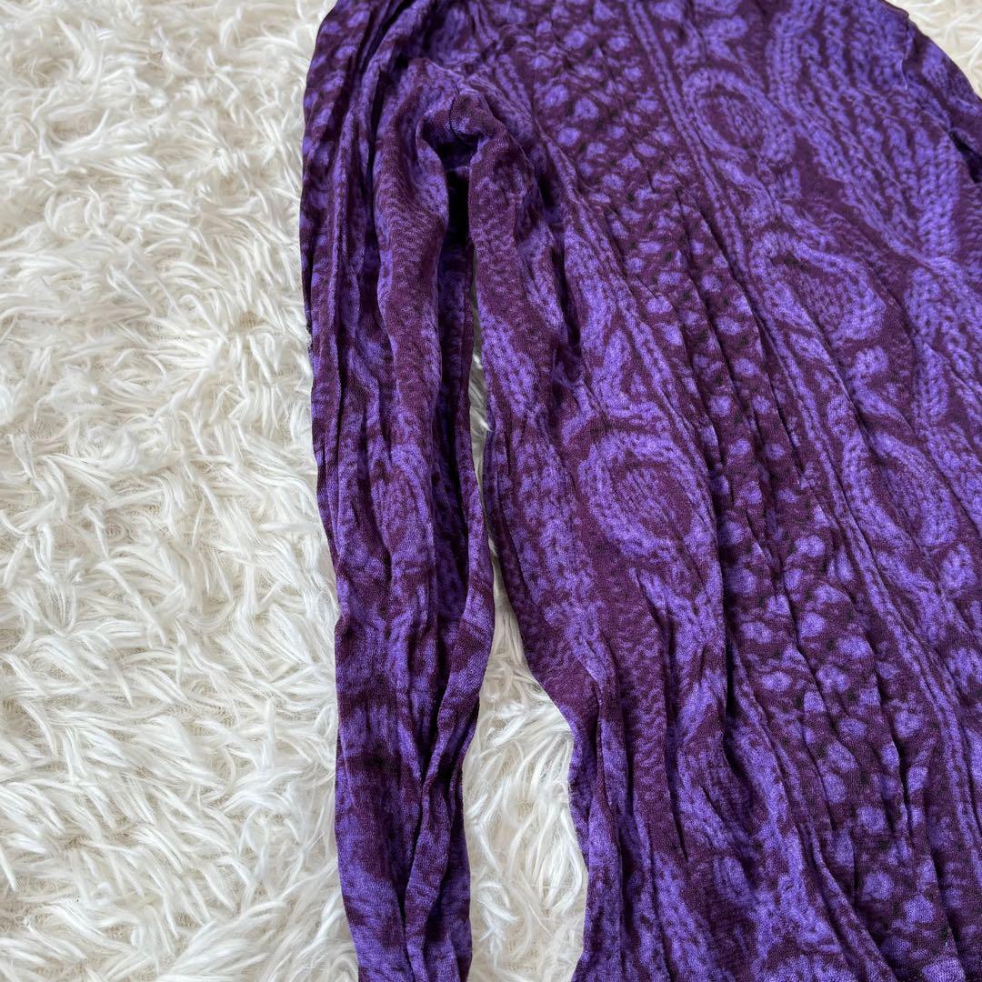 me イッセイミヤケ 転写 ケーブルニット 長袖カットソー ナイロン 紫 総柄