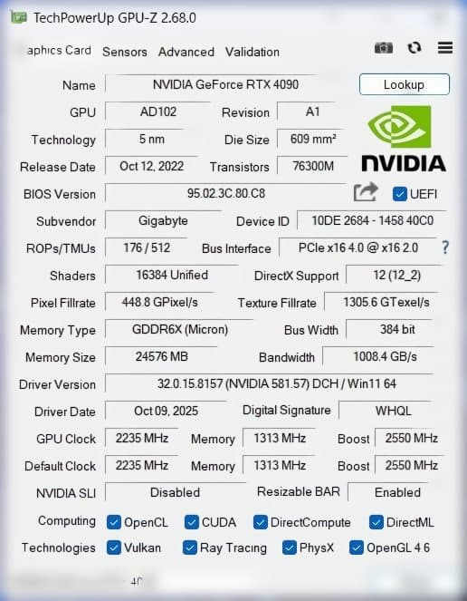 【美品・使用頻度少】Gigabyte RTX4090 Aorus Master