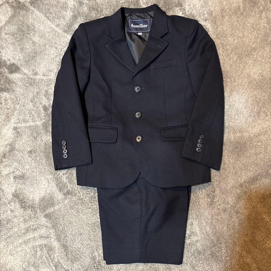 美品familiarネイビー上質ウールスーツジャケット＆ハーフパンツ120センチ